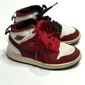 Nike Air Jordan 1 Mid Red Black White Sneakers‎ Boys Size 11C 705303-601 Youth